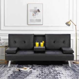 Advait Twin 65.35" Faux Leather Split Back Convertible Sofa